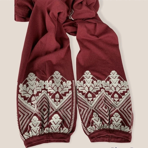 J. Crew | Vintage Embroidered Tie-Neck Top Burgundy Relaxing Bohemian Size XS - Picture 5 of 7